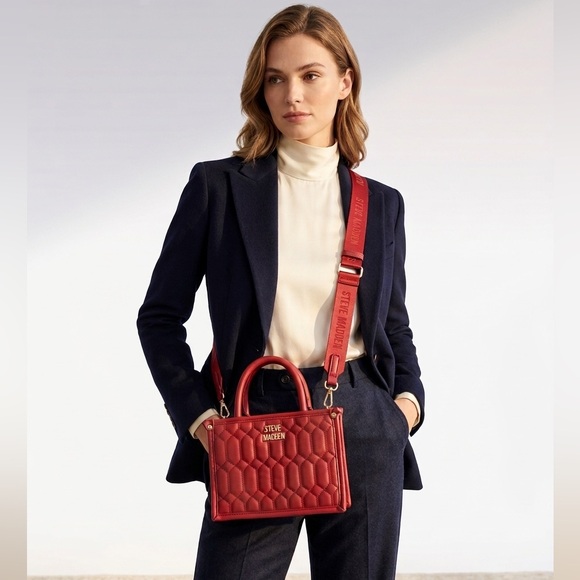 Steve Madden Handbags - Steve Madden Red Quilted Crossbody Satchel With Logo Removable Strap Mini Bag